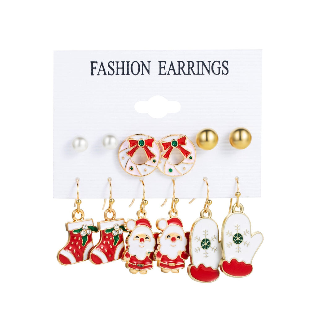 ALIUTOM Crystal Christmas Earring Set Winter Snowflake Tree Snowman Bell Bow Drop Earrings2023 Women Fashion Jewelry Santa Claus