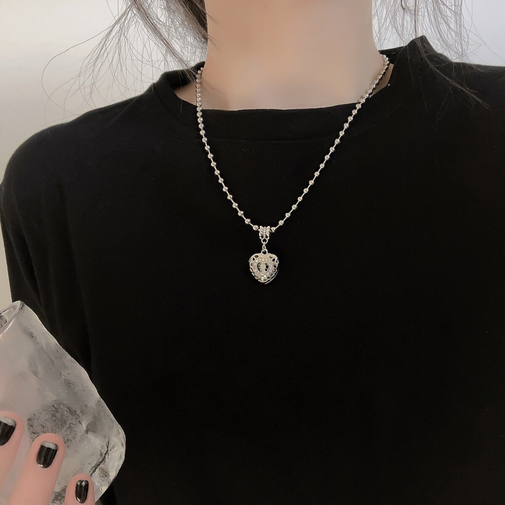 Punk Thick Lock Chain Heart Shape Pendant Short Choker Necklace For Women Retro INS Silver Color Metal Necklace Jewelry