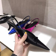 Load image into Gallery viewer, 2022 Summer New  Satin Knife Point Bow Sling Back Kitten Heel Mules Pumps Women Shoes High Heels  Handmade to Order Big Size