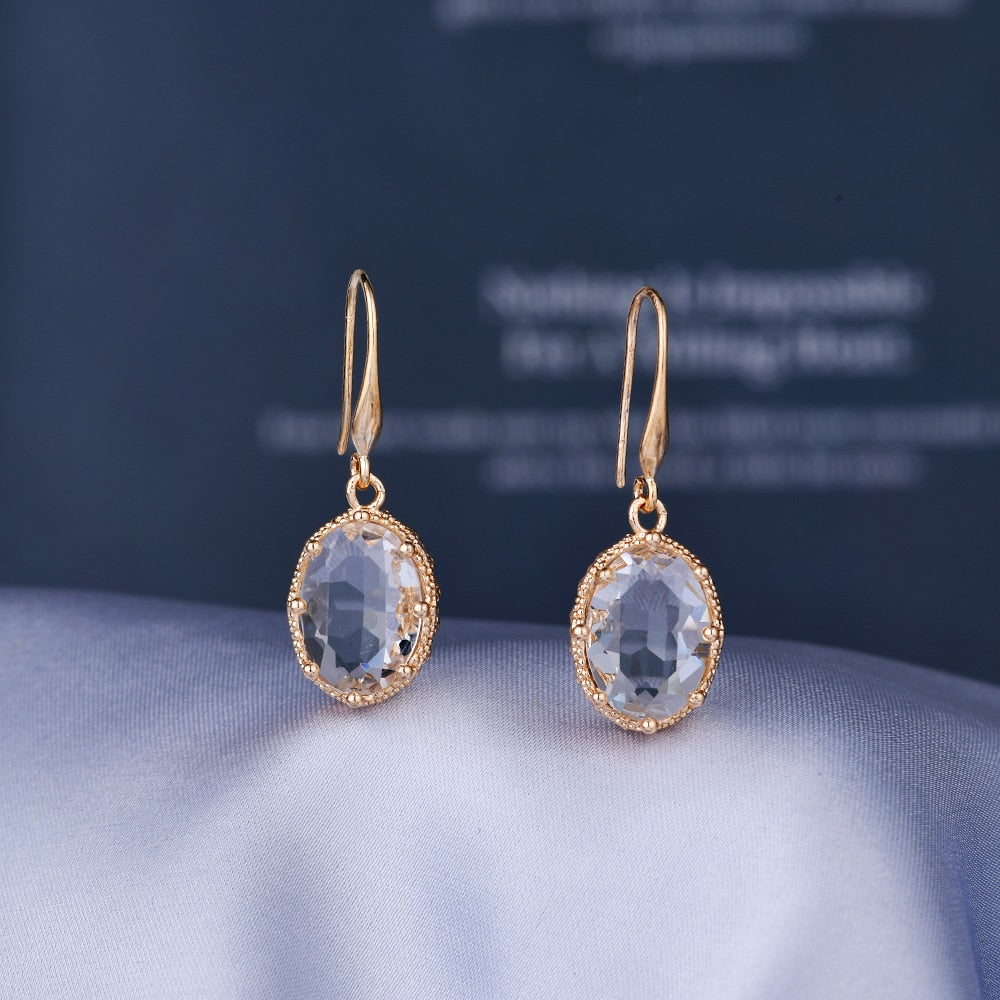 2022 Fashion New Oval White Crystal Hook Earrings Women Wedding Engagement Pendant Earrings  Jewelry Gifts Pendientes De Mujer