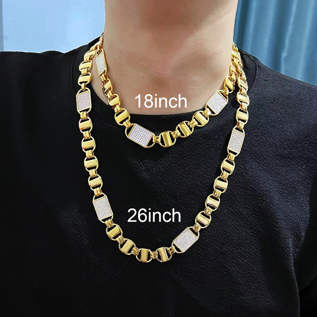 CUC 14mm Square Clustered Cuban Chain Necklace For Men Women HipHop Link Gold Color Iced Out Zirconia Fashion Rock Jewelry Gift