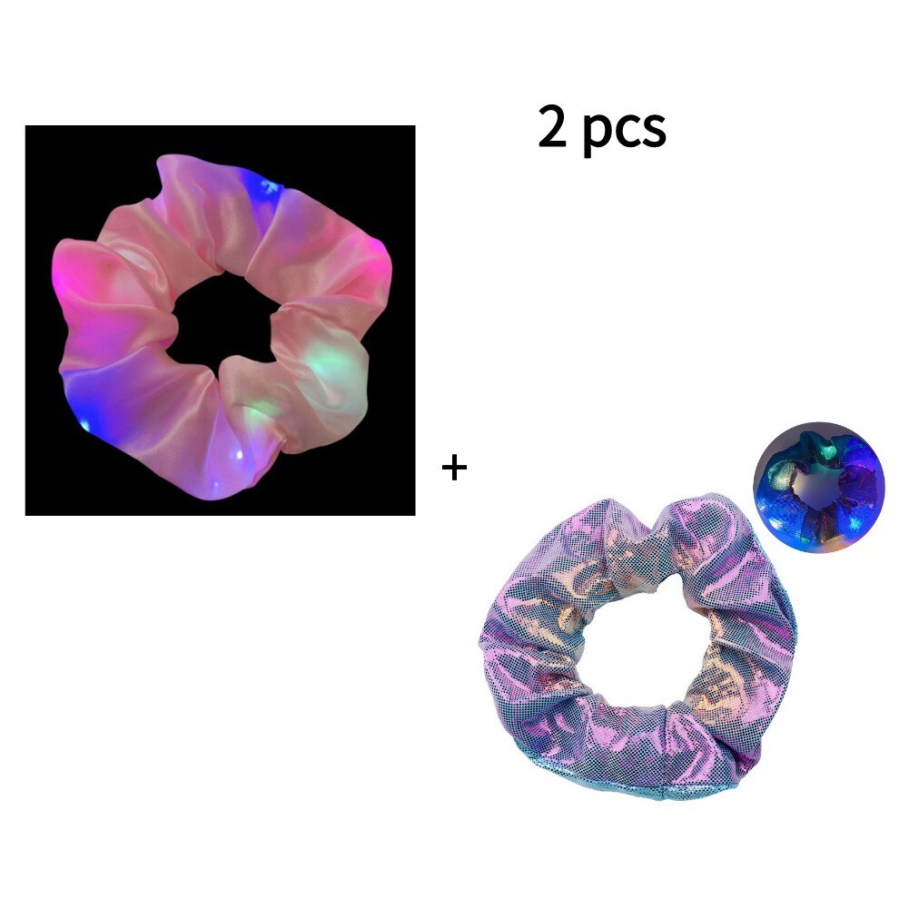 2022 New Arrival Girls LED Luminous Scrunchies Hairband Ponytail Holder Headwear Elastic Hair Bands Solid Color Hair Accessories