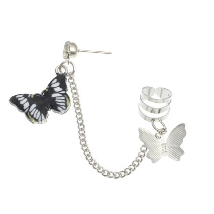 Women Girls Punk One-piece Earrings Butterfly Cross Pendant Tassel Clip Earrings Ear Studs Alloy Dangle Earring Jewelry Gift