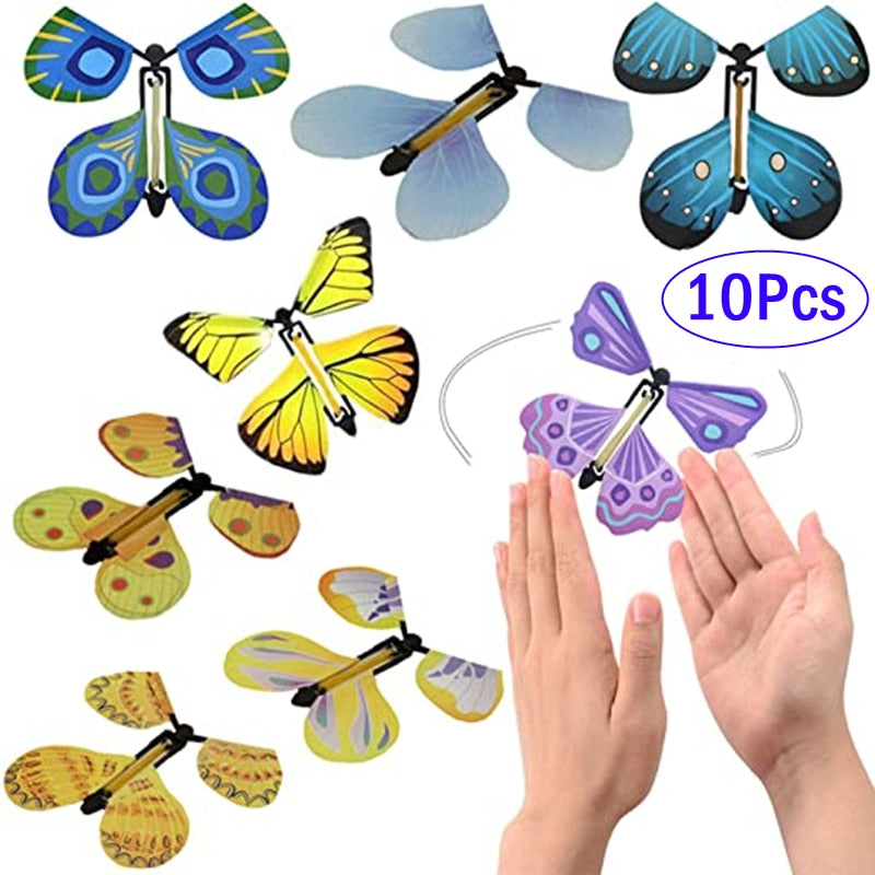 1-10Pcs Magic Wind Up Flying Butterfly in The Book Rubber Band Powered Magic Fairy Flying Toy Great Surpris Gift Party Favor