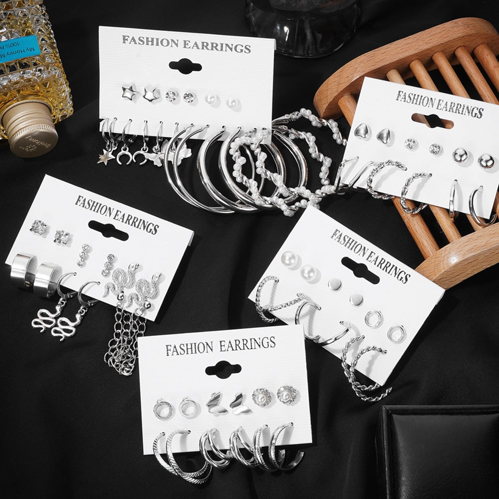 Silver Color Butterfly Earrings Set For Woman Girls Vintage Snake  Geometric Twist Hoop Earrings 2022 Trendy Jewelry Gifts
