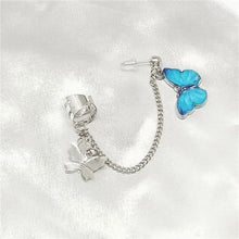 Load image into Gallery viewer, Korean Purple Crystal Butterfly Drop Earring For Women New Fashion Imitation Pearl Tassel Chain Rhinestone Earring Jewelry Gift