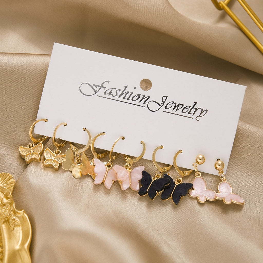 Fashion Korean Pink Butterfly Pendant Earrings For Women Pearl Heart Long Tassels Dangle Earrings Girls Jewelry Goth Accessories