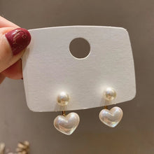 Load image into Gallery viewer, 2022 New Korean Style White Green Heart Drop Earrings For Women Contracted Heart Pearl Asymmetrical Earring Girl Party Jewelry