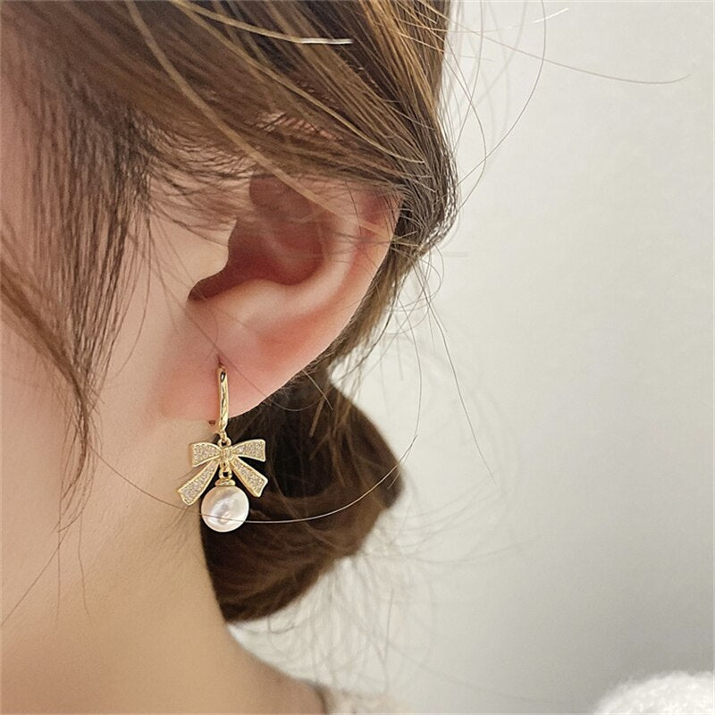 2022 New Korean Pearl Stud Earrings for Women Exquisite Double Layer Geometric Earring High Quality Wedding Romantic Jewelry