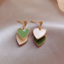 Load image into Gallery viewer, 2022 New Korean Style White Green Heart Drop Earrings For Women Contracted Heart Pearl Asymmetrical Earring Girl Party Jewelry