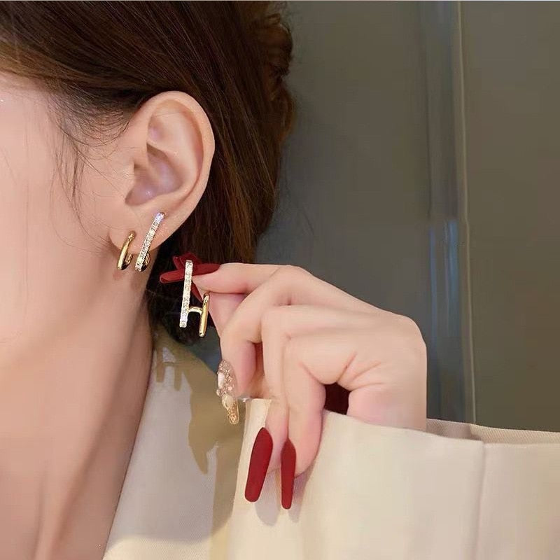 2022 Trend Korean Earing Claw Ear Hook Clip Earrings For Women Four-Prong Setting Shiny Cz Flower Earrings Fashion Jewelry Gift