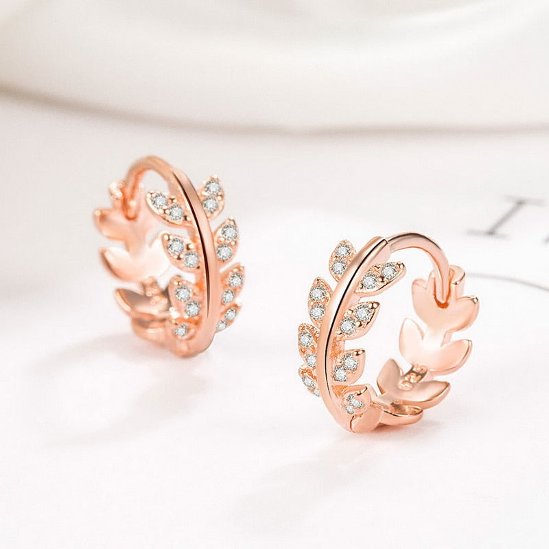 Exquisite Leaves Stud Earrings For Women Shining CZ Zircon Butterfly Rhinestone Earring Girl Wedding Party Temperament Jewelry