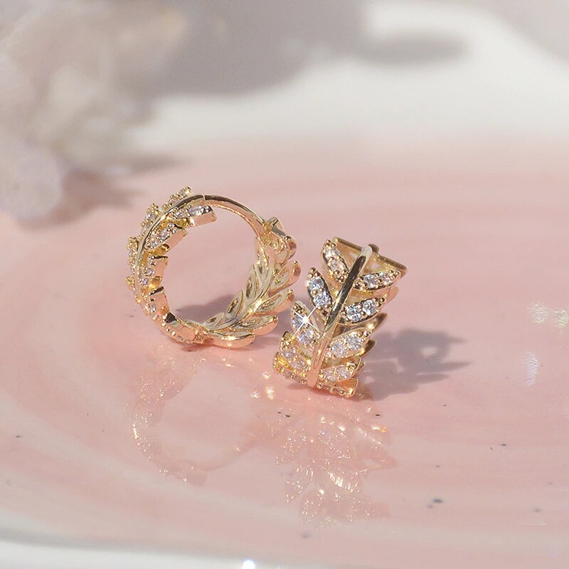 Exquisite Leaves Stud Earrings For Women Shining CZ Zircon Butterfly Rhinestone Earring Girl Wedding Party Temperament Jewelry