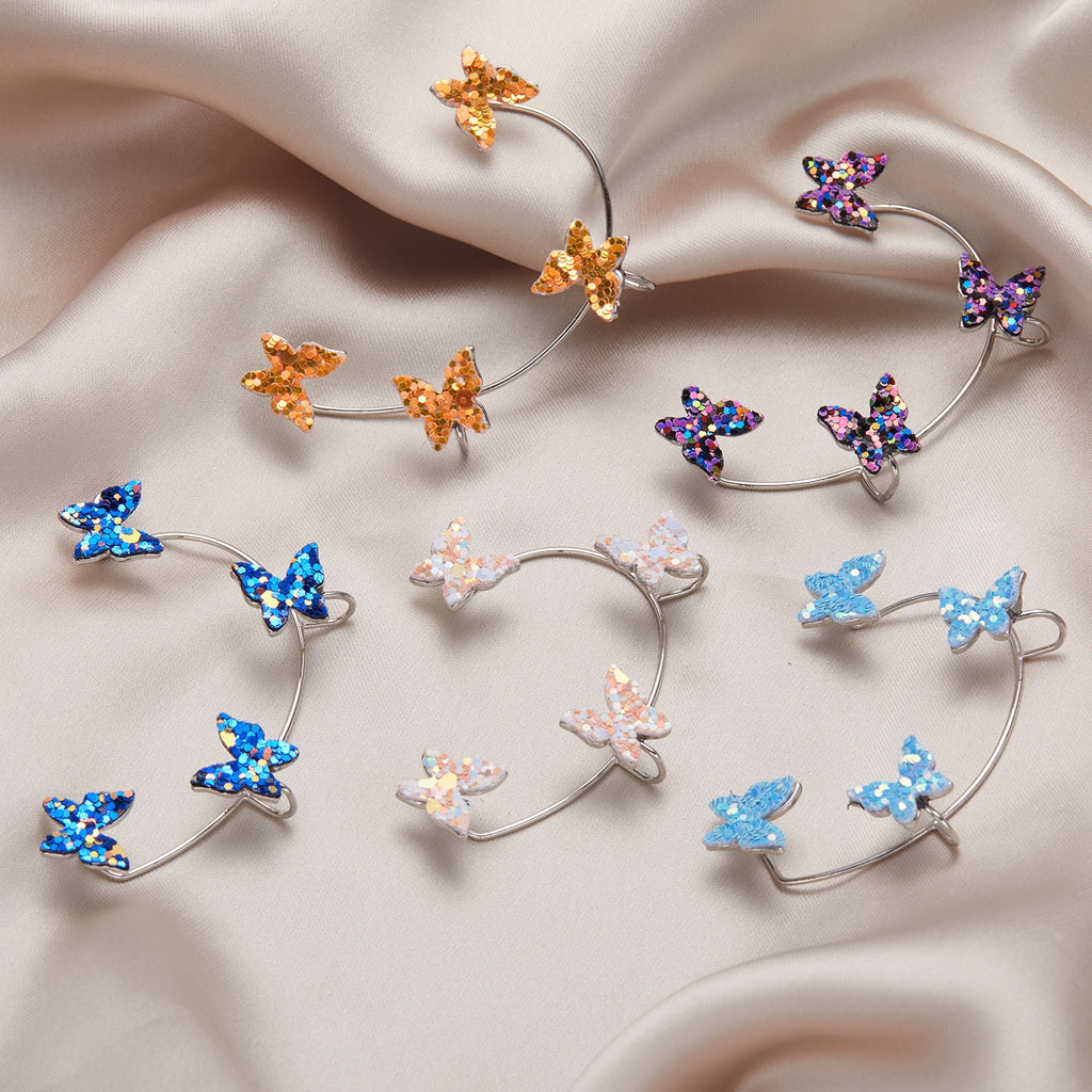 2022 New Fashion Multicolor Butterfly Ear Clip Earrings For Women Zircon Luminous Paillette Non Piercing Earrings Jewelry Gifts