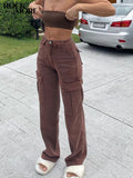 Graduation Gifts Brown Vintage Baggy Jeans Women 90s Streetwear Pockets Wide Leg Cargo Pants Low Waist Straight Denim Trousers