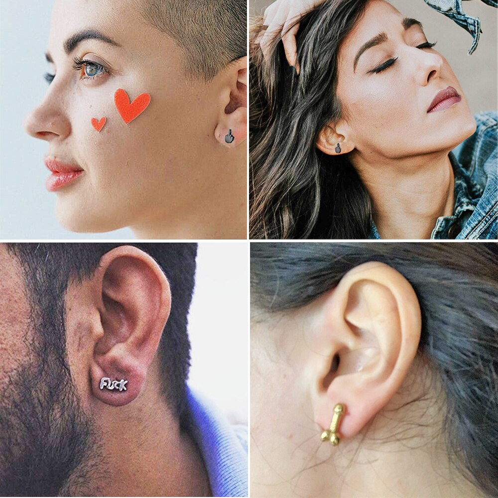 PAIR Stainless Steel Punk Ear Studs Tragus Cartilage Middle Finger Earring Piercing Earrings Helix Piercing Body Jewelry 16G