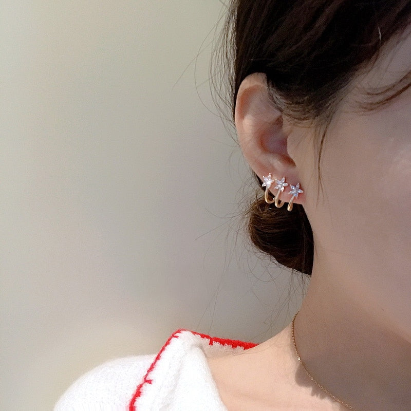 2022 New Arrival Zircon Flower Stud Earrings For Women Korean Elegant Luxury Flowers Earring Girl Party Trendy Statement Jewelry