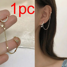 Load image into Gallery viewer, 1PC New Fashion Gold Color Moon Star Clip Earrings For Women Simple Butterfly Fake Cartilage Long Tassel Ear Cuff Jewelry Gifts