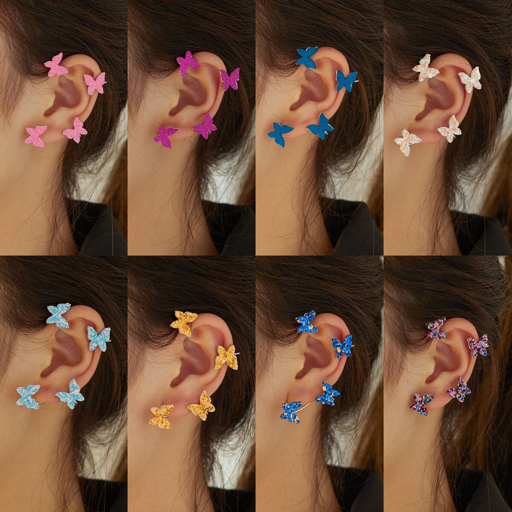 2022 New Fashion Multicolor Butterfly Ear Clip Earrings For Women Zircon Luminous Paillette Non Piercing Earrings Jewelry Gifts