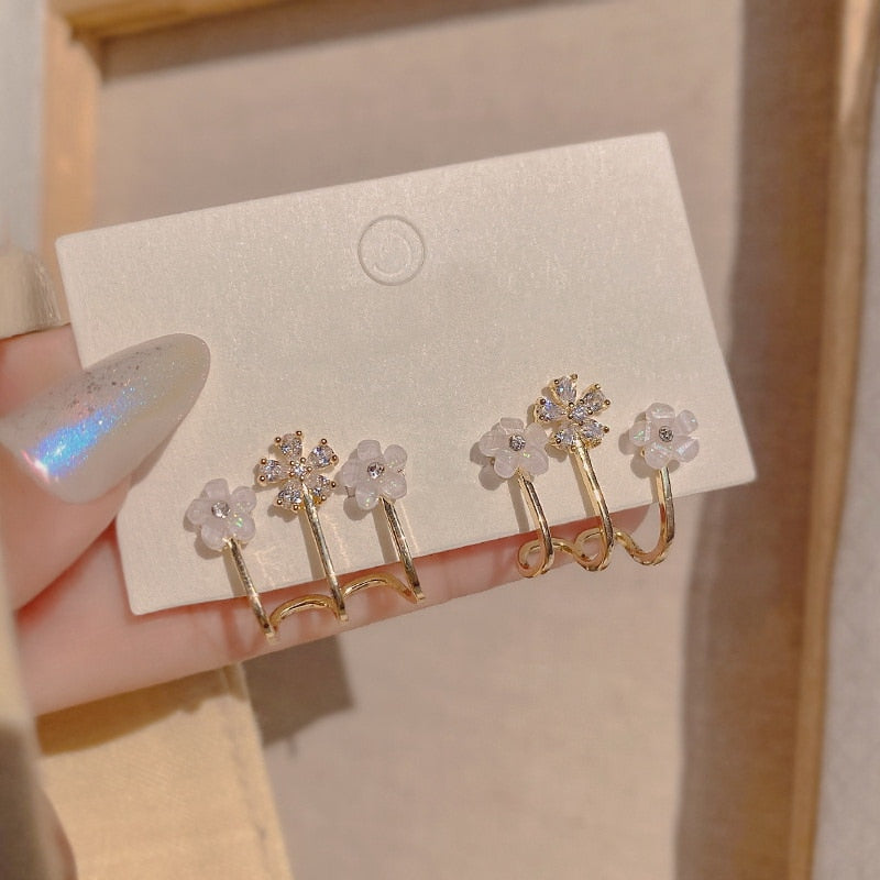 2022 New Arrival Zircon Flower Stud Earrings For Women Korean Elegant Luxury Flowers Earring Girl Party Trendy Statement Jewelry