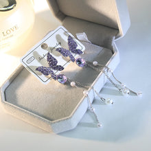 Load image into Gallery viewer, Korean Purple Crystal Butterfly Drop Earring For Women New Fashion Imitation Pearl Tassel Chain Rhinestone Earring Jewelry Gift