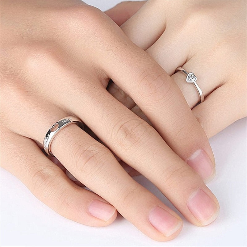 2Pcs/sets Zircon Heart Matching Couple Rings Set Forever Endless Love Wedding Ring For Women Men Charm Valentine&#39;s Day Jewelry