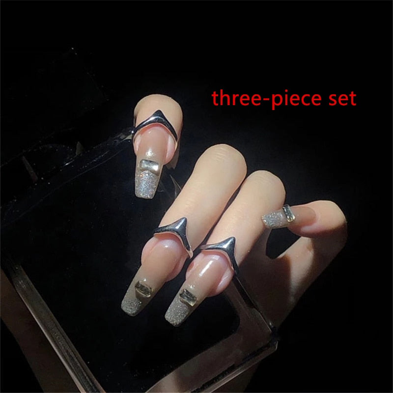 HUANZHI New 3 Pcs/Set Punk Exaggerate Irregular Opening Daily Fingertip Protective Nail Rings Sets for Women Party Jewelry